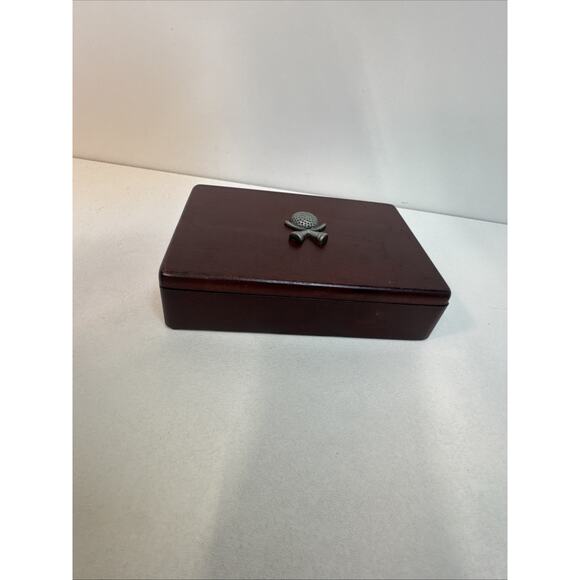 VTG Wood Box Set of 2 Golfer themed Playing Card Decks Sealed Pewter Ball On Lid - Picture 7 of 10